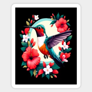 Cute Ruby Throated Hummingbird Surrounded by Spring Flowers Magnet